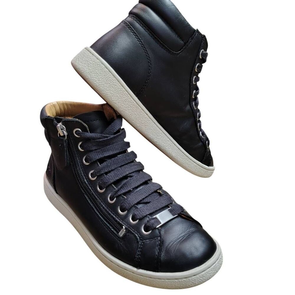 UGG Olive 1019663 Women's 6.5 Black Leather High Top Zip Lace Sneakers EUC